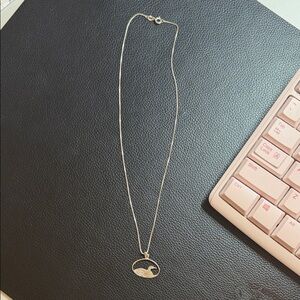 Delicate Silver Oval Pendant Necklace - Silver